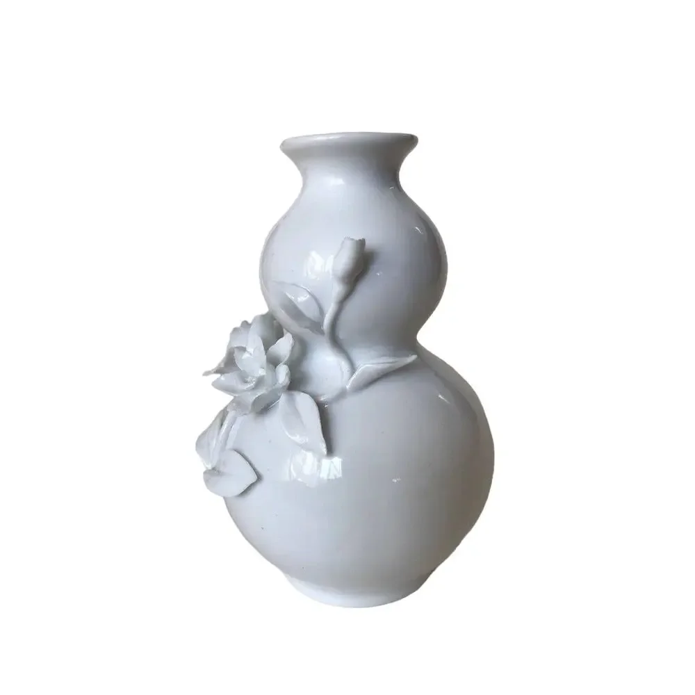 Tozai Home Capo-Di-Monte Double Gourd Vase White Porcelain Floral Design 6 x 4